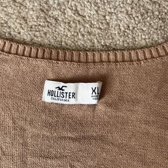 Hollister Babydoll Sweater Top Womens XL Tan Cable Knit Square Neck Y2K Preppy - Picture 2 of 7